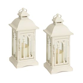 Ivory Metal Lantern with LED Candle (Set of 2)