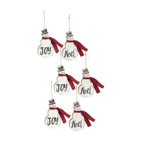 Metal Snowman Sentiment Ornament with Scarf (Set of 6)