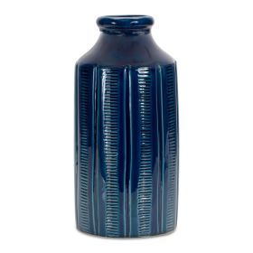 Blue Etched Terra Cotta Vase 12.5"H