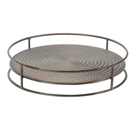 Round Hammered Metal Tray with Bronze Finish