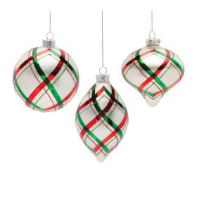 Plaid Glittered Glass Ornament (Set of 6)