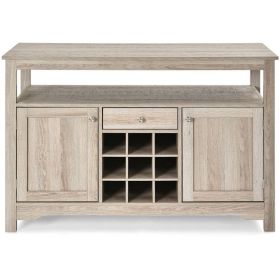 Gray Oak Buffet Server 9 Bottle Wine Cabinet Console