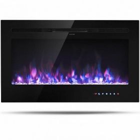 36 Inch Electric Fireplace Insert Wall Mounted with Timer