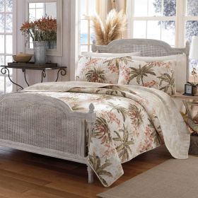 Full / Queen Cotton Coastal Palm Tree Floral 3 Piece Reversible Quilt Set