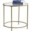 Round Glass Top End Table Nightstand with Gold Metal Frame