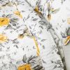 Full/Queen 3 Piece White Yellow Grey Reversible Floral Birds Cotton Quilt Set