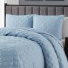 King/CAL King 3-Piece Light Blue Microfiber Reversible Diamond Quilt Set