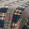 King size Farmhouse Red Navy Plaid 100-Percent Cotton Reversible Quilt Set