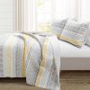 King Scandinavian Grey/Yellow/White Chevron Stripe Reversible Cotton Quilt Set