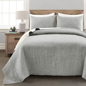 Full/Queen Size 3-Piece Reversible Cotton Yarn Woven Quilt Set in Grey Cream