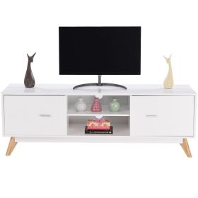 Modern Mid Century Style White TV Stand with Wood Legs