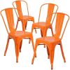 Set of 4 Outdoor Indoor Orange Metal Stacking Bistro Dining Chairs