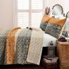 King Size Orange Grey Floral Birds Reversible 3 Piece Quilt Set