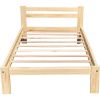 Twin size Unfinished Solid Pine Wood Platform Bed Frame with Slatted Headboard