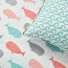 Full/Queen 5 Piece Microfiber Quilt Set in Teal Pink Aqua Waves Whale Pattern