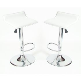 Set of 2 - Modern Chrome Air Lift Swivel Bar Stool with White Seat