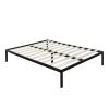 Full Size Modern Black Metal Platform Bed Frame with Wood Slats