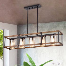 Desaki Imitation Wood Grain/Matte Black 5-light Chandelier