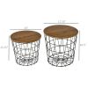 End Tables Set of 2, Nesting Tables with Storage, Round Accent Side Tables with Removable Top for Living Room, Bedroom, Black / Brown