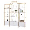 78 Inch 4 Tiers Home Office Bookcase Bookshelf, Storage Cabinet Display Shelf, X Bar Gold Frame