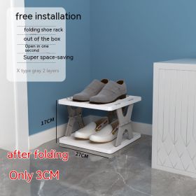 Plastic Installation-free Shoe Rack Storage Shoe Rack Folding Shoe Cabinet (Option: Gray 2 Layers X Type)