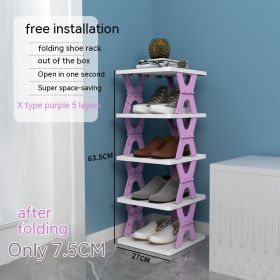 Plastic Installation-free Shoe Rack Storage Shoe Rack Folding Shoe Cabinet (Option: Purple 5 Layers X Type)