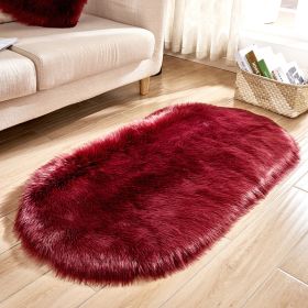 Fluffy 6cm Plush Carpet Fuzzy Wool Floor Mat Multicolor Oval Soft Living Room Bedroom Aldult Boys Girls Home Decor Cute Fashion (Color: wine red)