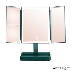 360° Adjust Foldable Makeup Mirror With LED Light Rechargeable Wireless 1-3X Magnifying 3 Tone Light Desktop Vanity Mirror Table (Emitting Color: white light1)