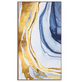 100% Handmade Gold Foil Abstract Oil Painting Wall Art Modern Minimalist Blue Marble Abstract Picture Canvas Home Decor For Living Room No Frame (size: 50X100cm)