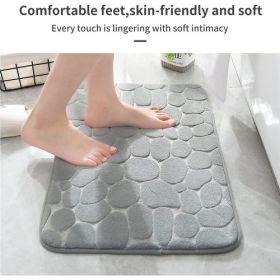 Memory Foam Bath Mat Cobblestone Bathroom Rug (Color: Light Gray)