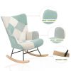 Rocking Chair, Mid Century Fabric Rocker Chair with Wood Legs and Patchwork Linen for Livingroom Bedroom