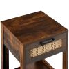 15.75" Rattan End table with drawer, Modern nightstand, side table for living roon, bedroom