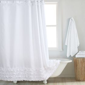 Fashion And Environment-friendly Polyester Fabrics Thickened Shower Curtain (Option: White Small Flower Edge-220CM Wide X200CM High)